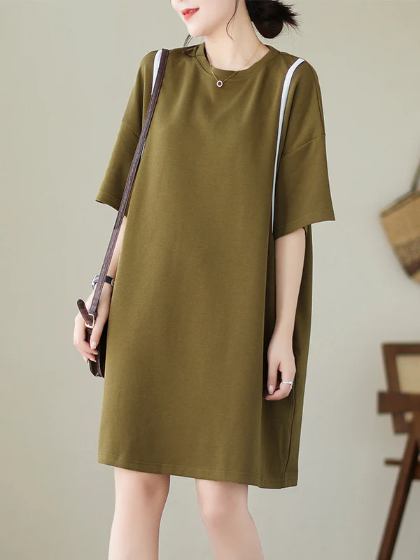Loose Short Sleeves Split-Joint Round-Neck Mini Dresses - Image 3