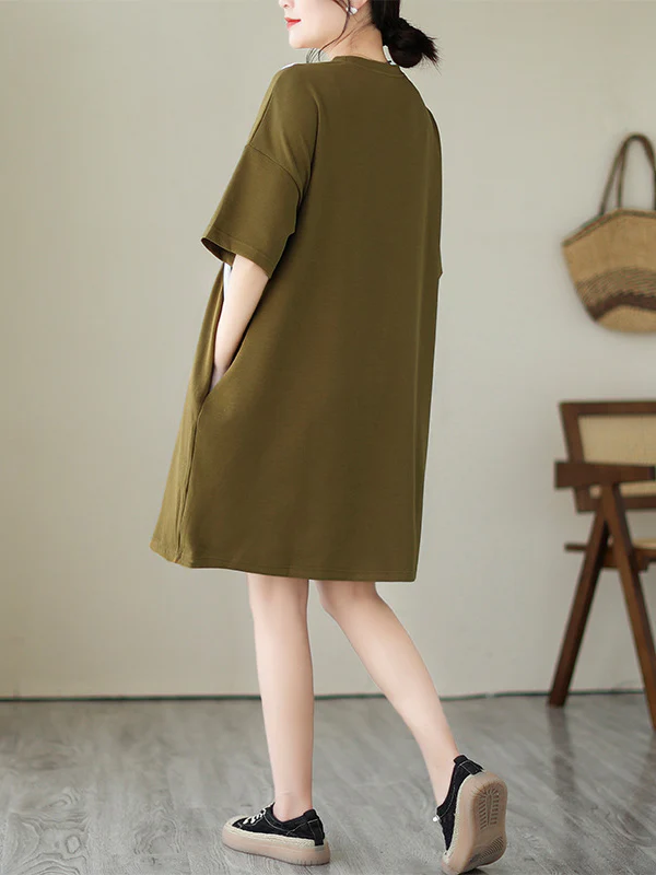 Loose Short Sleeves Split-Joint Round-Neck Mini Dresses - Image 6