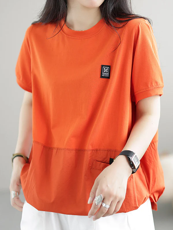 Loose Short Sleeves Split-Joint Round-Neck T-Shirts Tops - Image 10