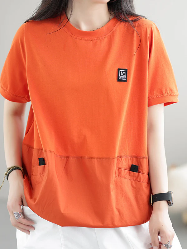 Loose Short Sleeves Split-Joint Round-Neck T-Shirts Tops - Image 11