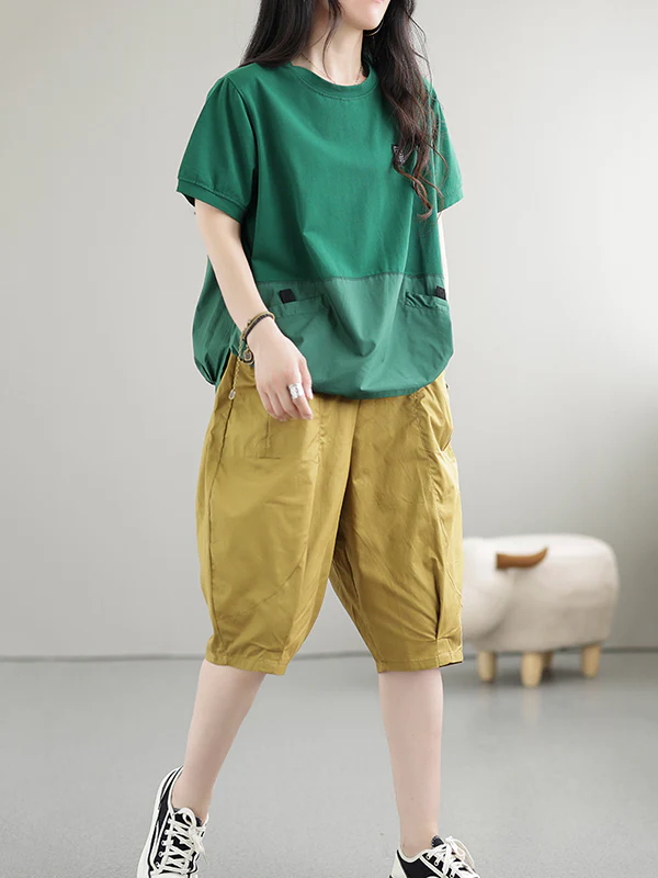 Loose Short Sleeves Split-Joint Round-Neck T-Shirts Tops - Image 12