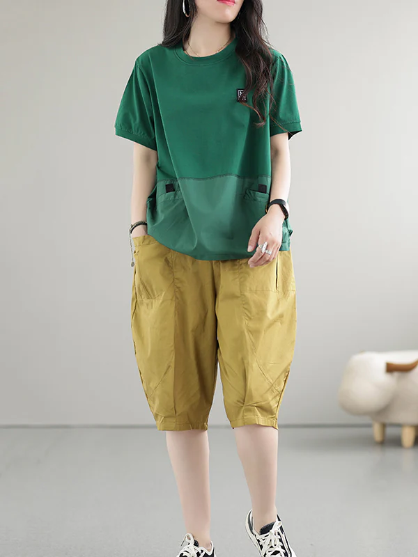 Loose Short Sleeves Split-Joint Round-Neck T-Shirts Tops - Image 13