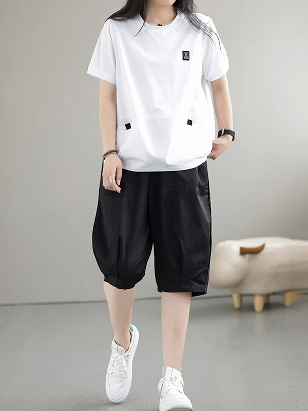 Loose Short Sleeves Split-Joint Round-Neck T-Shirts Tops - Image 14