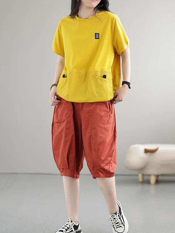 Loose Short Sleeves Split-Joint Round-Neck T-Shirts Tops - Image 15