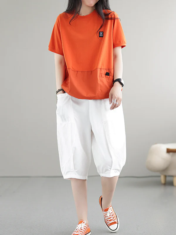 Loose Short Sleeves Split-Joint Round-Neck T-Shirts Tops - Image 16