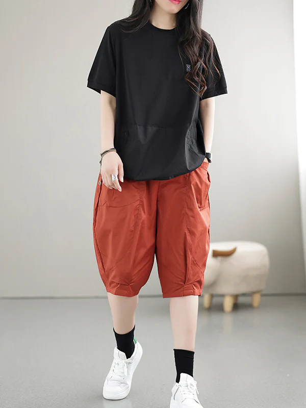 Loose Short Sleeves Split-Joint Round-Neck T-Shirts Tops - Image 17