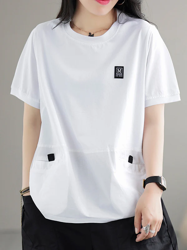 Loose Short Sleeves Split-Joint Round-Neck T-Shirts Tops - Image 2