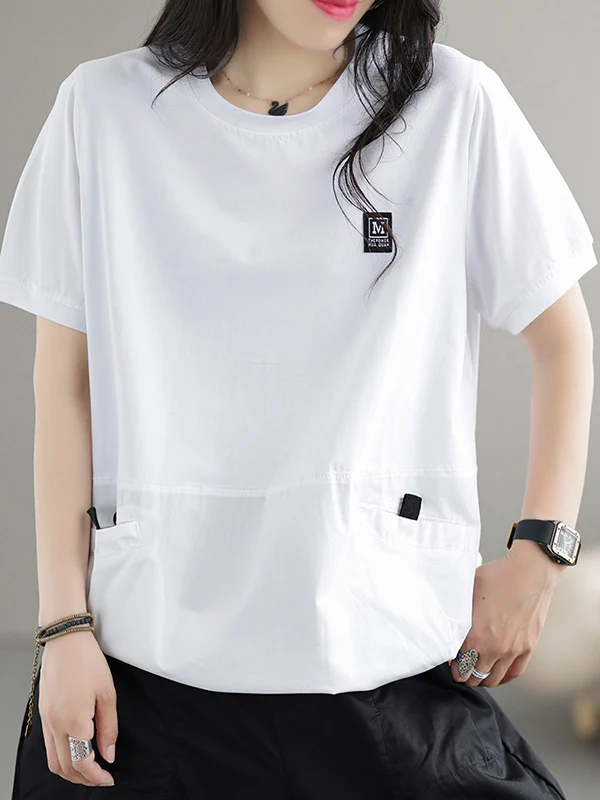 Loose Short Sleeves Split-Joint Round-Neck T-Shirts Tops - Image 3