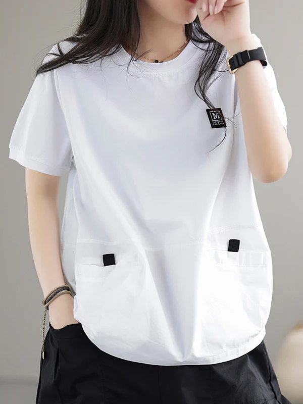 Loose Short Sleeves Split-Joint Round-Neck T-Shirts Tops - Image 4
