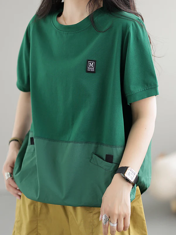 Loose Short Sleeves Split-Joint Round-Neck T-Shirts Tops - Image 5