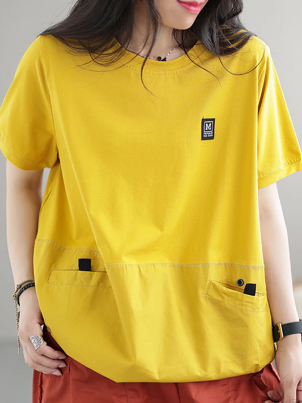 Loose Short Sleeves Split-Joint Round-Neck T-Shirts Tops - Image 6
