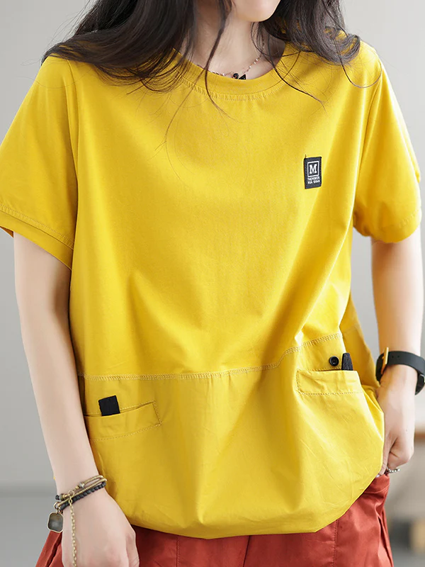 Loose Short Sleeves Split-Joint Round-Neck T-Shirts Tops - Image 7