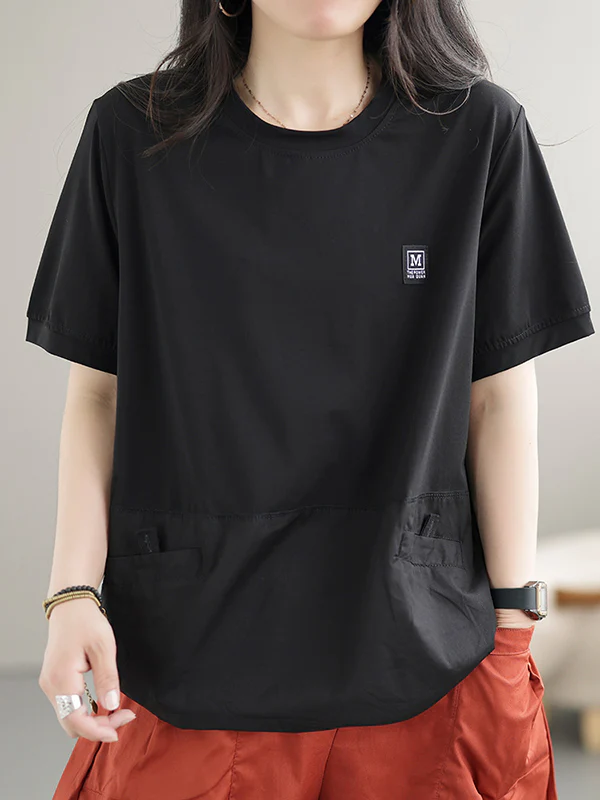 Loose Short Sleeves Split-Joint Round-Neck T-Shirts Tops - Image 8