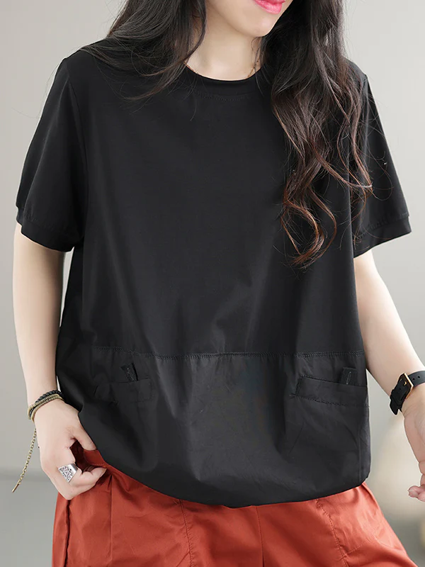 Loose Short Sleeves Split-Joint Round-Neck T-Shirts Tops - Image 9
