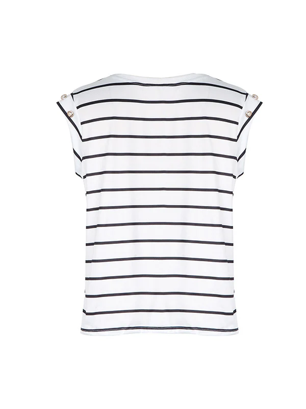 Loose Short Sleeves Split-Joint Striped Round-Neck T-Shirts - Image 15