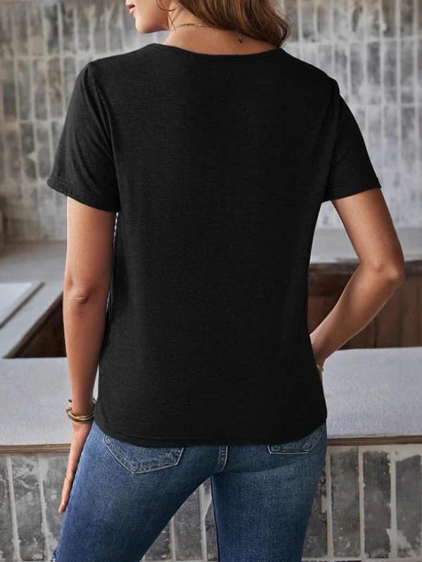 Loose Short Sleeves Split-Joint Striped Round-Neck T-Shirts Tops - Image 3