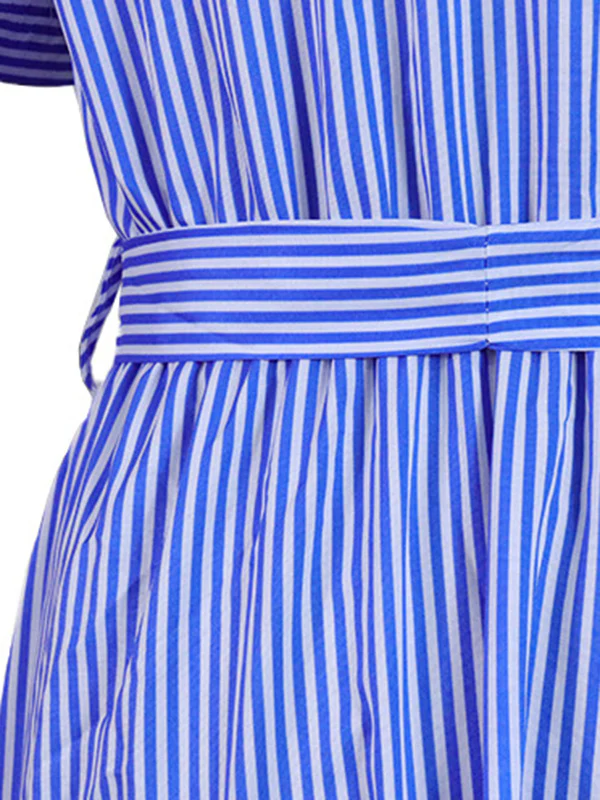 Loose Short Sleeves Striped Lapel Maxi Dresses - Image 9