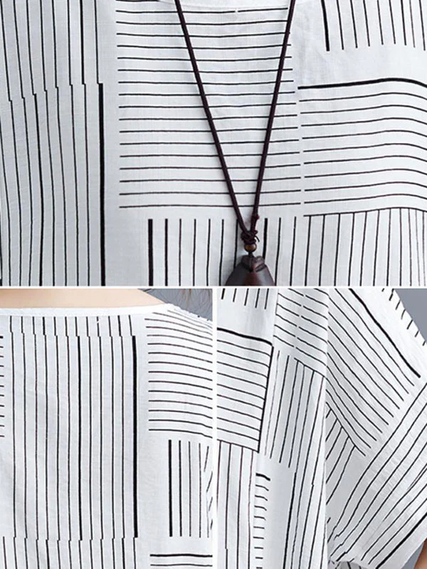 Loose Short Sleeves Striped Round-Neck T-Shirts - Image 13