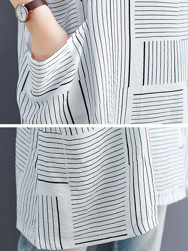 Loose Short Sleeves Striped Round-Neck T-Shirts - Image 14