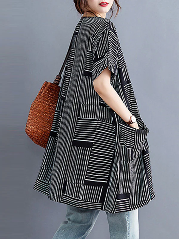 Loose Short Sleeves Striped Round-Neck T-Shirts - Image 3