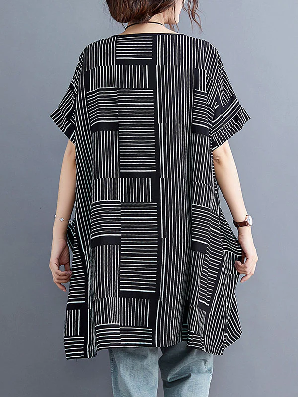 Loose Short Sleeves Striped Round-Neck T-Shirts - Image 4