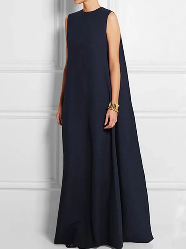 Loose Simple Solid Color Sleeveless V-Back Maxi Dress - Image 3