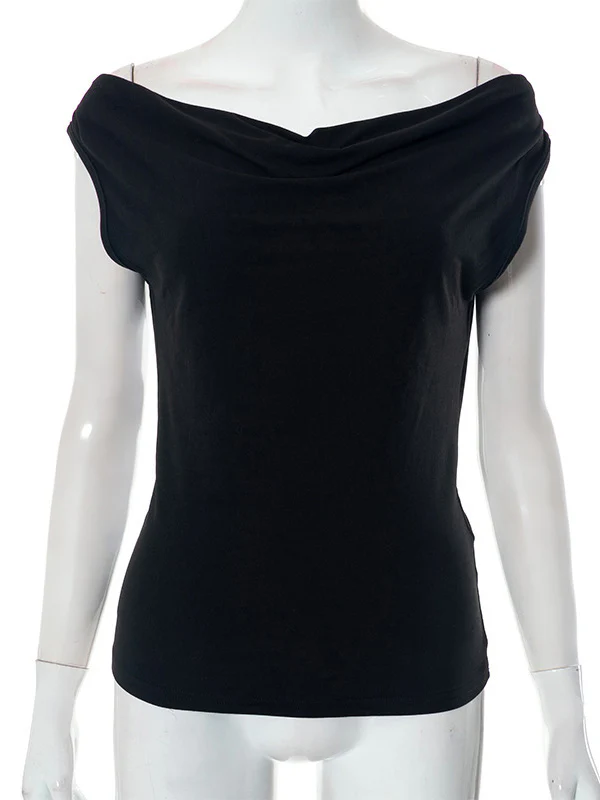 Loose Skinny Backless Lace-Up See-Through Solid Color Split-Joint Off-The-Shoulder T-Shirts Tops - Image 10