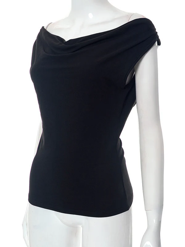 Loose Skinny Backless Lace-Up See-Through Solid Color Split-Joint Off-The-Shoulder T-Shirts Tops - Image 11