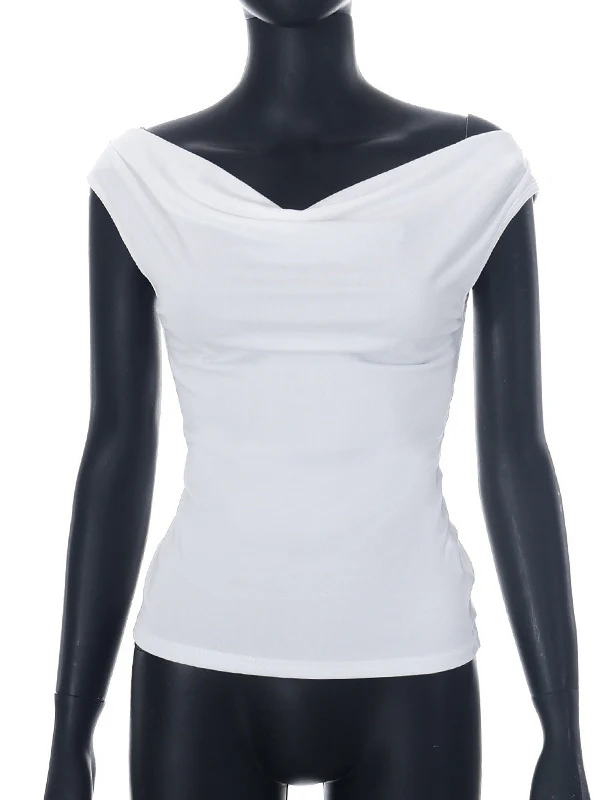 Loose Skinny Backless Lace-Up See-Through Solid Color Split-Joint Off-The-Shoulder T-Shirts Tops - Image 13