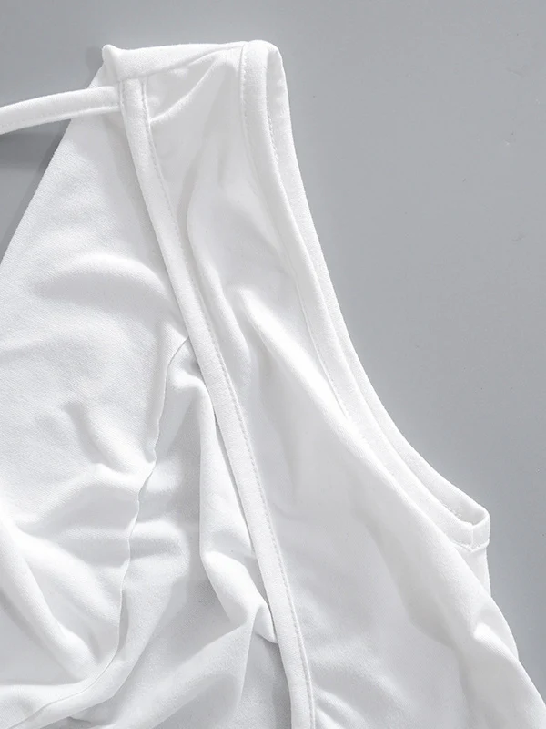 Loose Skinny Backless Lace-Up See-Through Solid Color Split-Joint Off-The-Shoulder T-Shirts Tops - Image 22