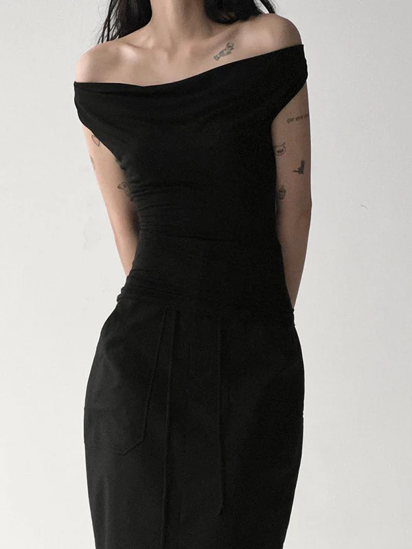 Loose Skinny Backless Lace-Up See-Through Solid Color Split-Joint Off-The-Shoulder T-Shirts Tops - Image 3