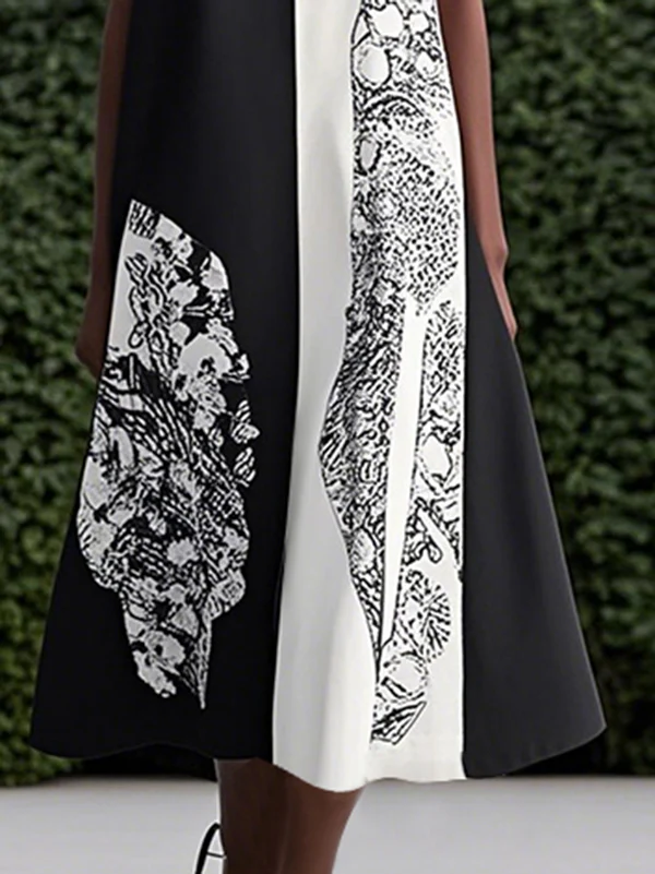 Loose Sleeveless Asymmetric Contrast Color Printed Round-Neck Maxi Dresses - Image 3