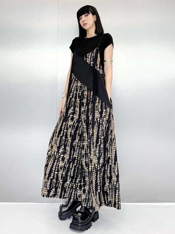 Loose Sleeveless Asymmetric Contrast Color Printed Split-Joint Spaghetti-Neck Overalls - Image 11