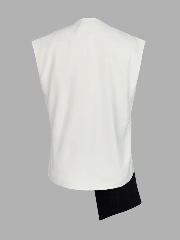 Loose Sleeveless Asymmetric Contrast Color V-Neck Vest Top - Image 5