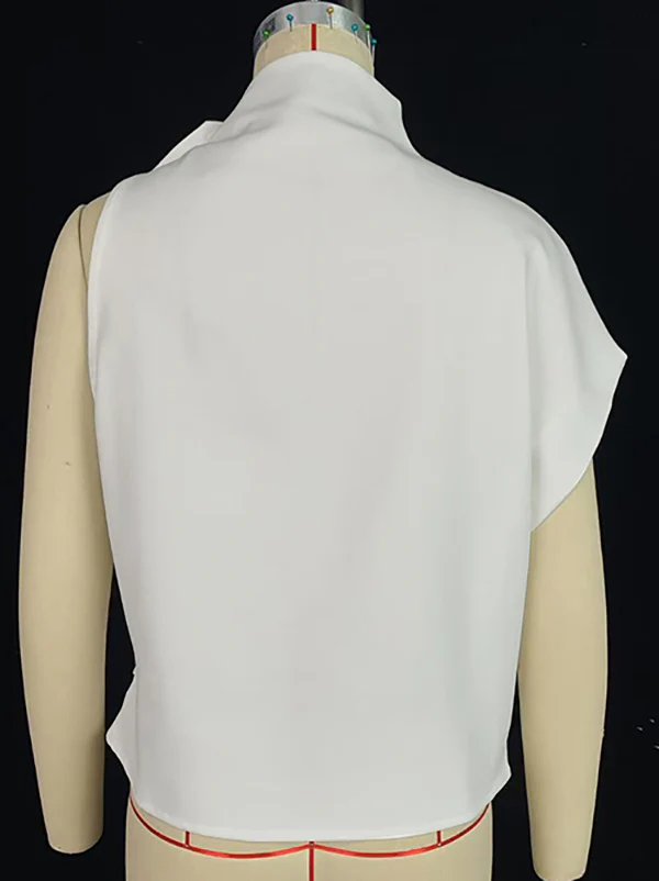 Loose Sleeveless Asymmetric Flower Print Mock Neck Vest Top - Image 5