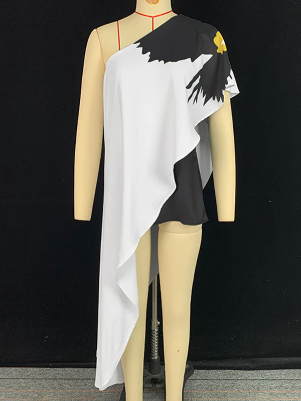 Loose Sleeveless Asymmetric Flower Print One-Shoulder Blouses&Shirts Tops - Image 6