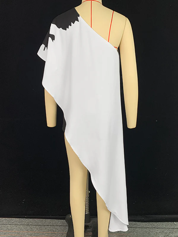 Loose Sleeveless Asymmetric Flower Print One-Shoulder Blouses&Shirts Tops - Image 7