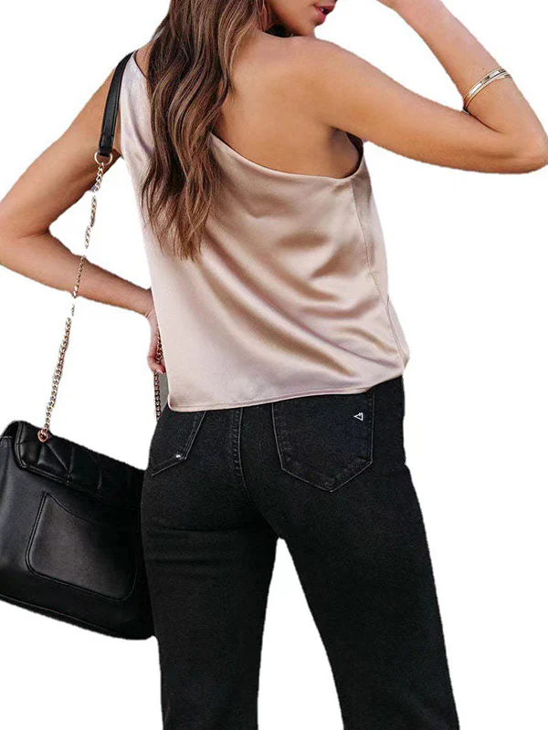 Loose Sleeveless Asymmetric Solid Color One-Shoulder Vest Top - Image 5