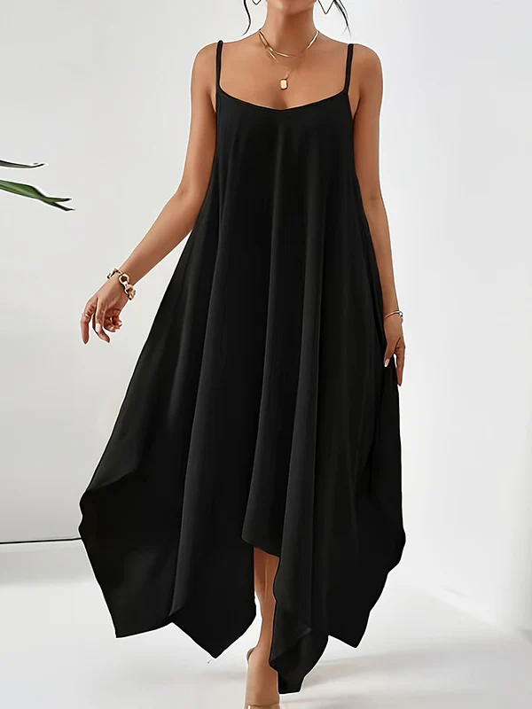 Loose Sleeveless Asymmetric Solid Color Spaghetti-Neck Maxi Dresses - Image 2