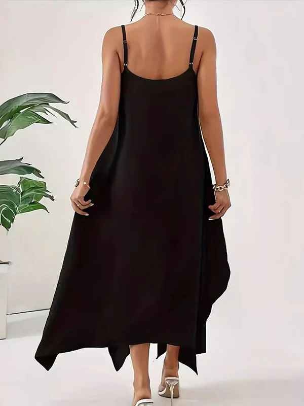 Loose Sleeveless Asymmetric Solid Color Spaghetti-Neck Maxi Dresses - Image 3