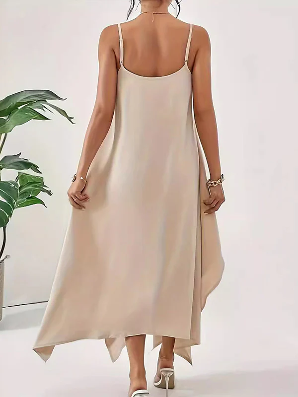 Loose Sleeveless Asymmetric Solid Color Spaghetti-Neck Maxi Dresses - Image 4