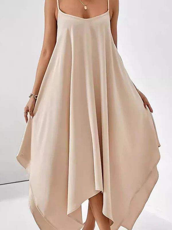 Loose Sleeveless Asymmetric Solid Color Spaghetti-Neck Maxi Dresses - Image 5