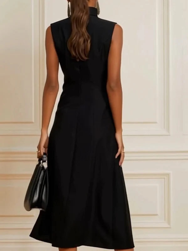Loose Sleeveless Asymmetric Split-Joint High Neck Midi Dresses - Image 3