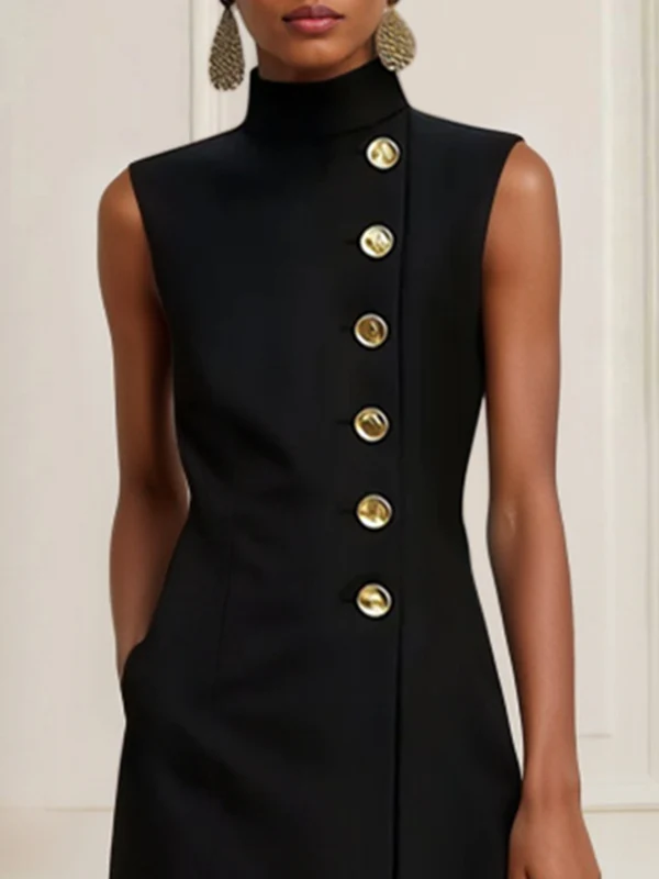 Loose Sleeveless Asymmetric Split-Joint High Neck Midi Dresses - Image 4