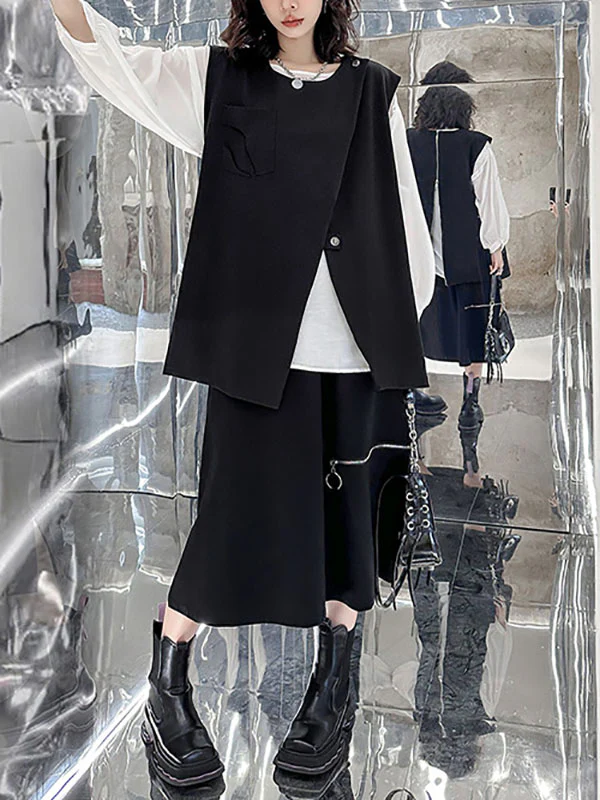 Loose Sleeveless Asymmetric Zipper Round-Neck Vest Top - Image 12