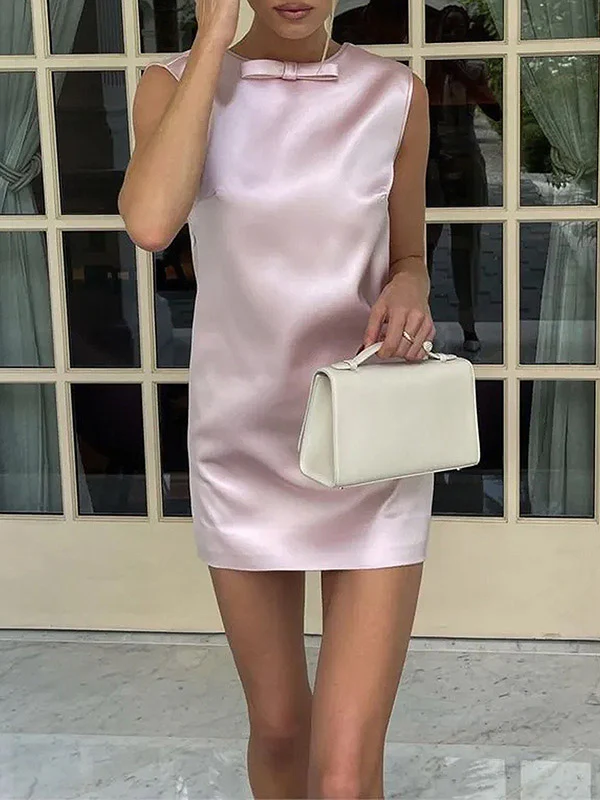 Loose Sleeveless Backless Solid Color Round-Neck Mini Dresses - Image 6