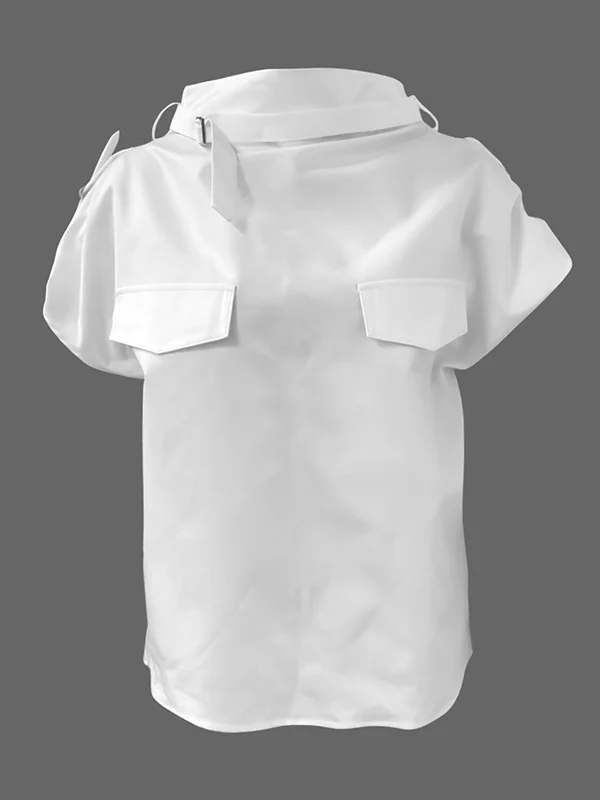 Loose Sleeveless Buckle Solid Color Stand Collar Blouses&Shirts Tops - Image 10