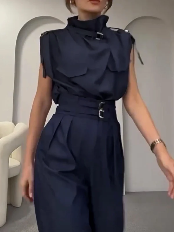 Loose Sleeveless Buckle Solid Color Stand Collar Blouses&Shirts Tops - Image 14