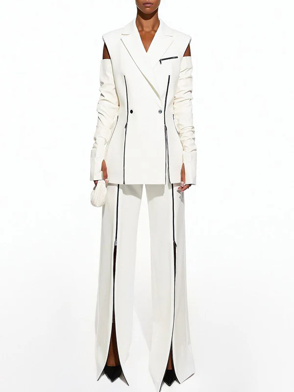 Loose Sleeveless Buttoned Contrast Color Shoulder Pad Zipper Notched Collar Vest Outerwear - Image 8