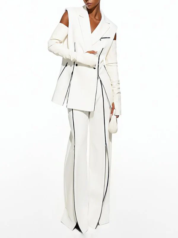 Loose Sleeveless Buttoned Contrast Color Shoulder Pad Zipper Notched Collar Vest Outerwear - Image 9